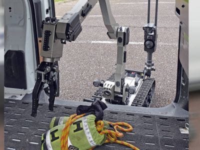 Avenger UGV robotic manipulator arm and gripper detail
